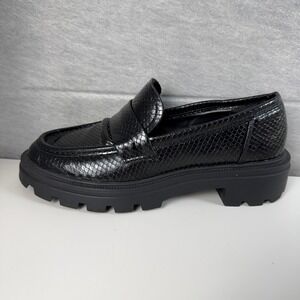 ZARA‎ Black Faux Snakeskin Platform Loafers Chunky Sole Women's Size 37